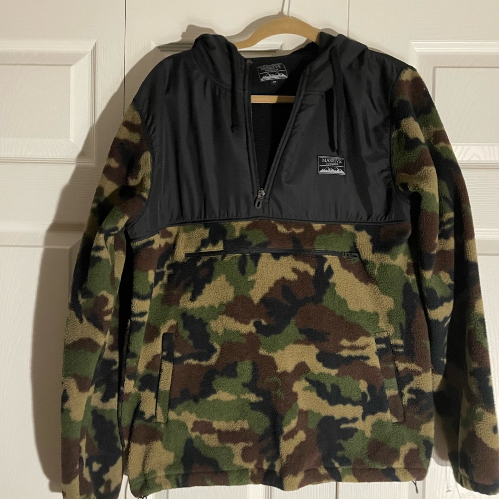 Camo Fleece Pullover with Black Accents